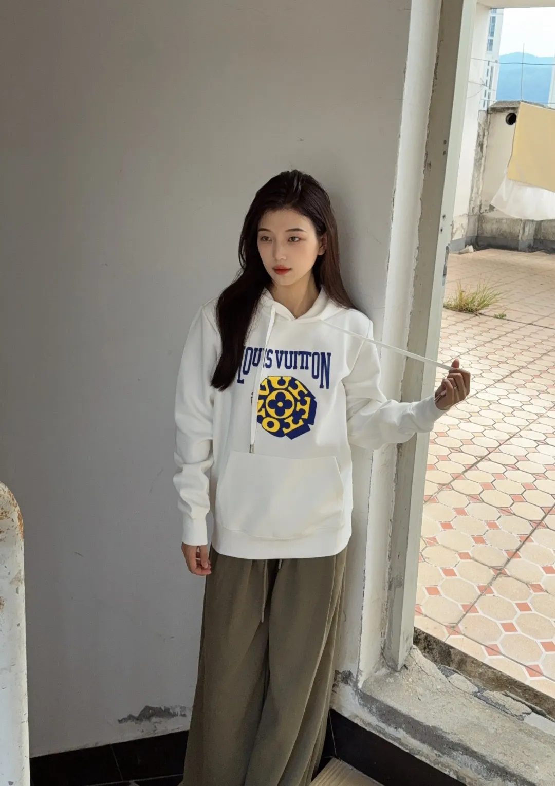 Louis Vuitton/Louis Vuitton 25Fw 3D letter patch hooded sweatshirt